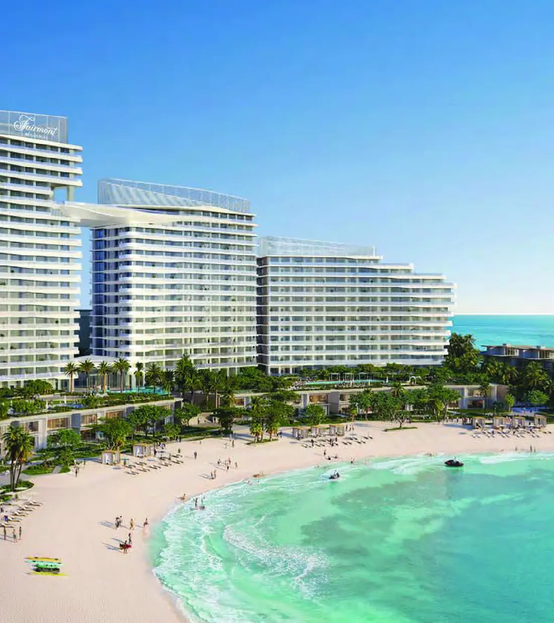Fairmont Residences Al Marjan Island towers above the beach and lagoon
